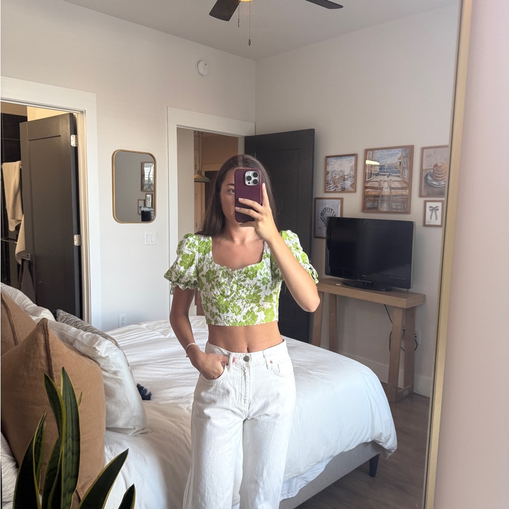 Floral Green Cap Sleeve Top